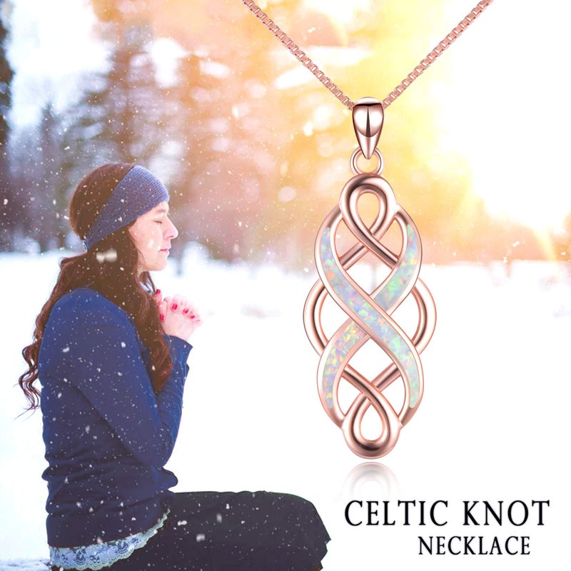 YFN Irish Celtic Knot Created Opal Pendant Necklace Infinity Love Sterling Silver CZ Jewelry 18" - Image 2
